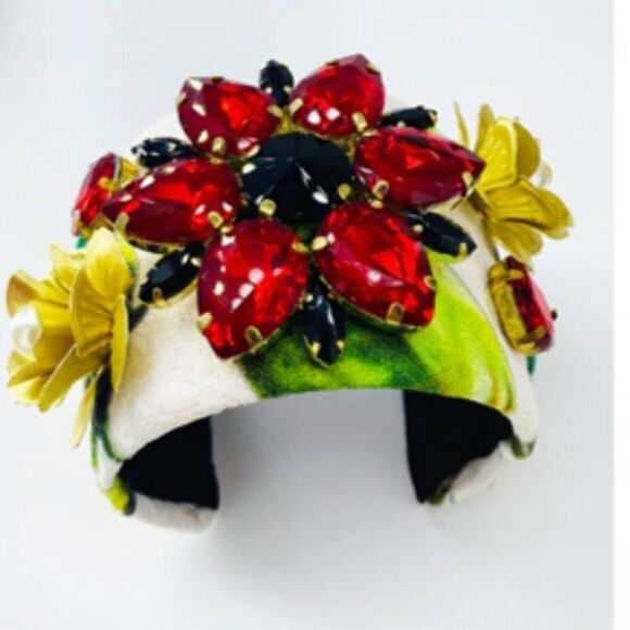 Baroque Pearl Boho Jeweled Floral Rhinestones, Beads, Chunky Cuff Bracelet - Picture 3 of 9